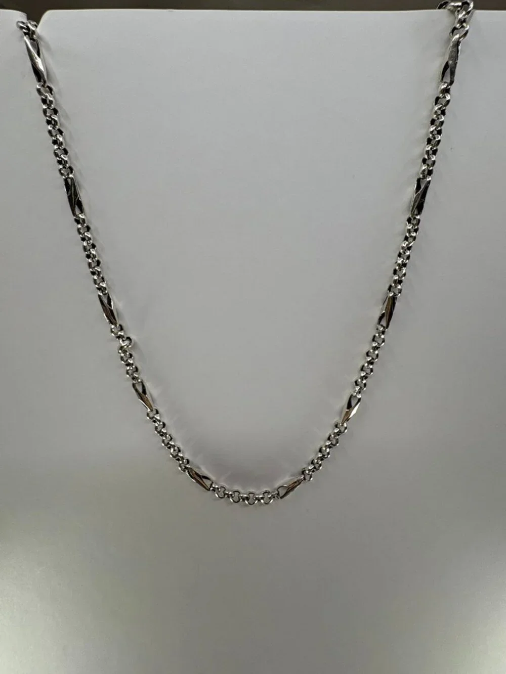Solid 925 Sterling Silver Vintage Bar Link Chain Necklace 18